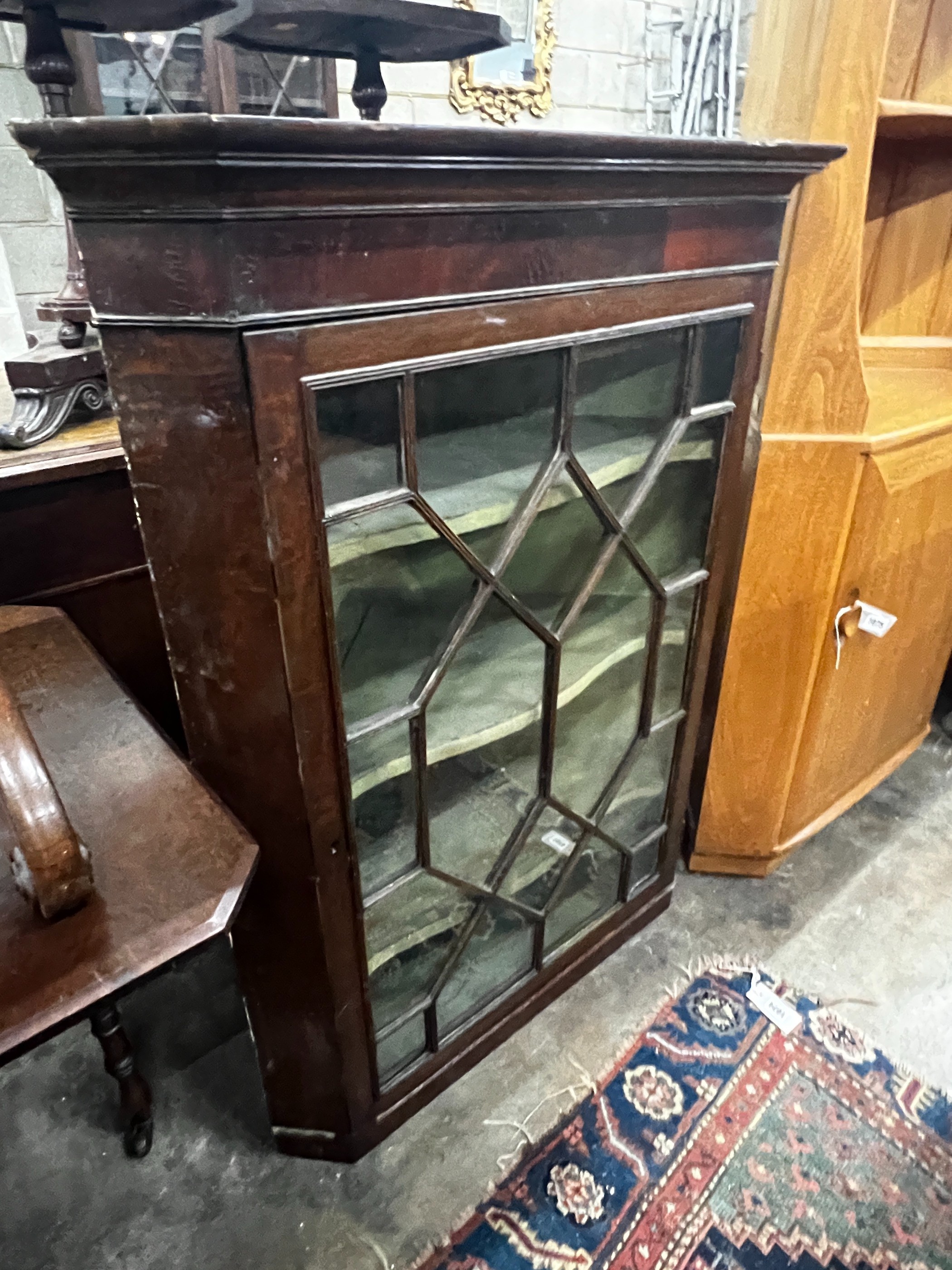 A Victorian rosewood X frame dressing stool, Sutherland table and glazed hanging corner cabinet